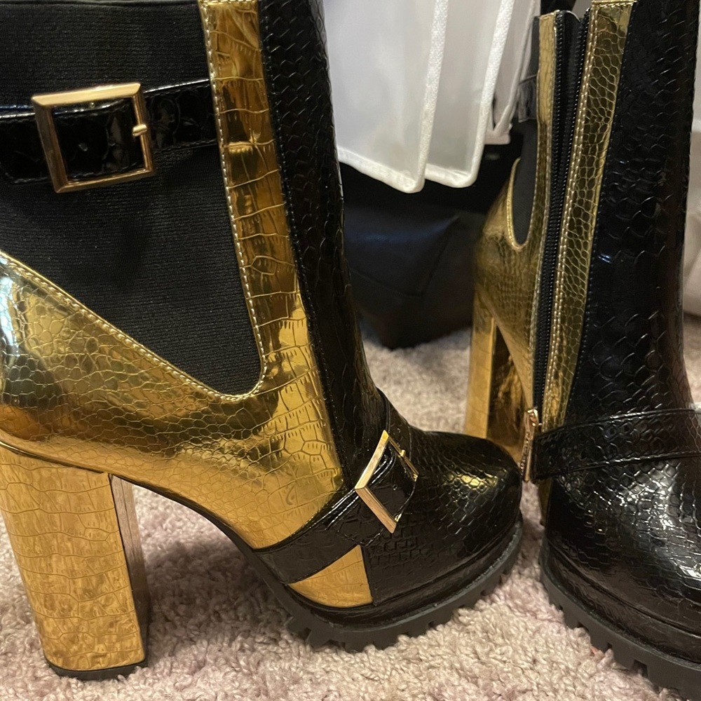 Gold and blk heels
